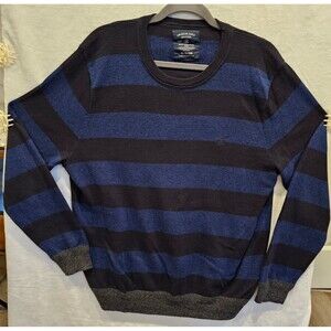 AMERICAN EAGLE Sweater Pullover Crewneck Cotton Navy Black Wide Stripe Men's XL